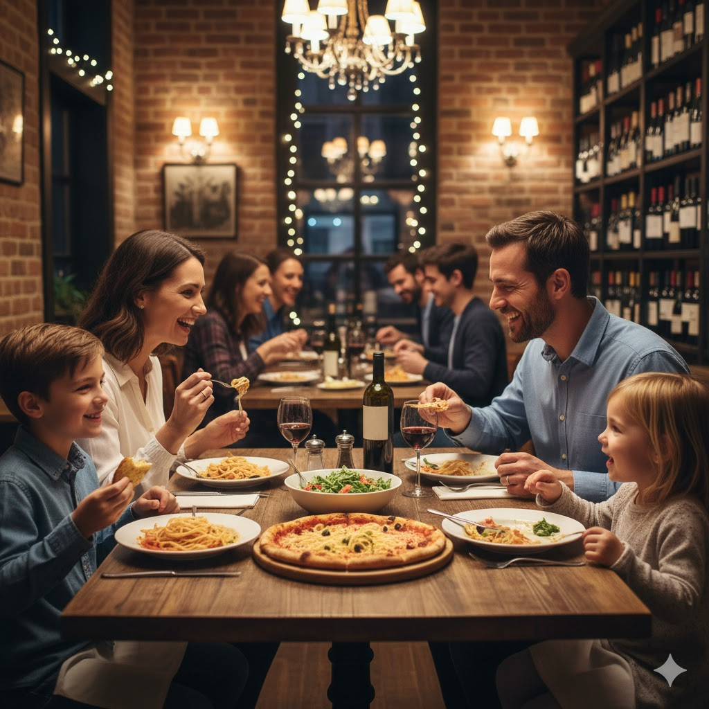 Family with children enjoying dinner in Dubai — symbol of unity and joy inspired by 1Dirham.ae.